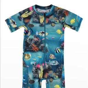 MOLO Girl's Neka Underwater Print Zip-Front Short-Sleeve Swimsuit